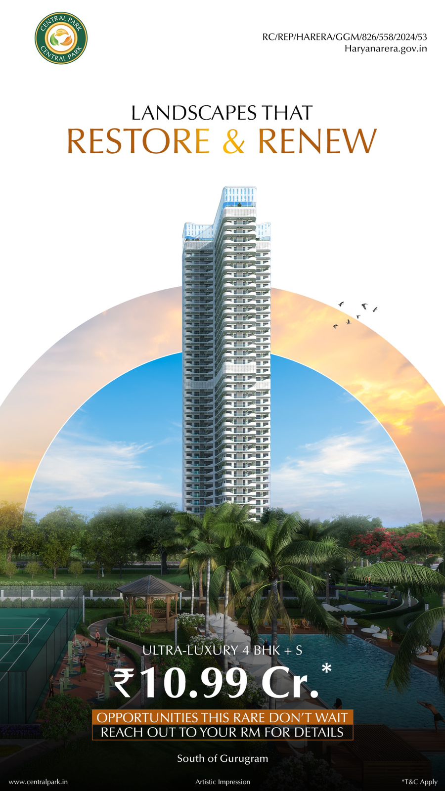 Central Park Ultra-luxury 4 BHK, ₹10.99 Cr, South of Gurugram Update