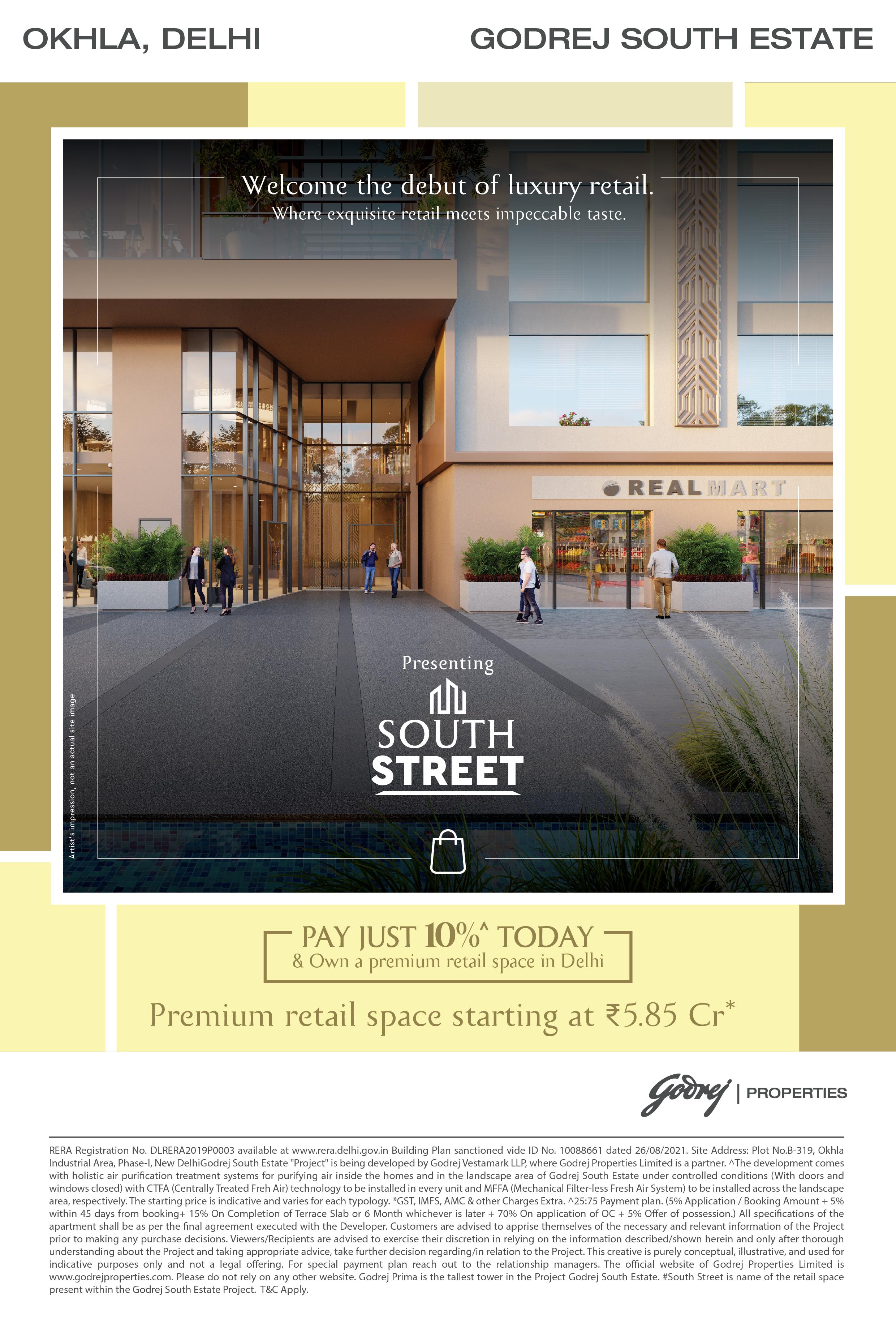 Premium Retail Spaces in Godrej South Estate, Okhla, Starting at ₹5.85 Cr. Update