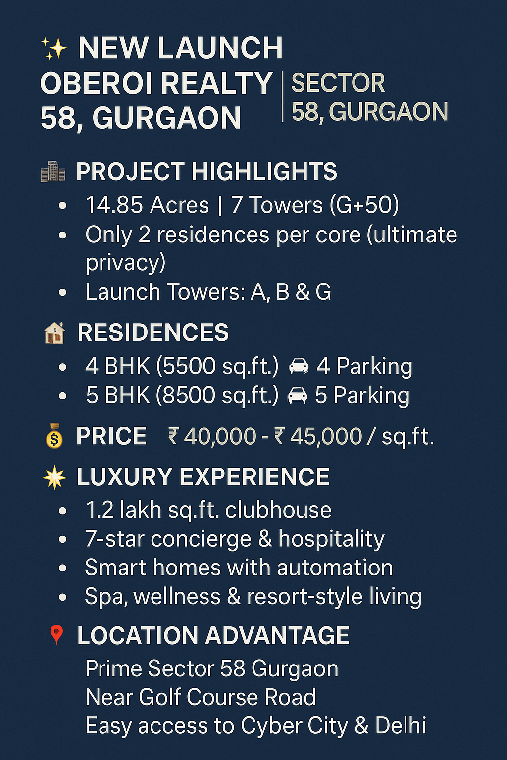 Explore Luxury Living at Oberoi Realty, Sector 58 Gurgaon || Discover New Launch at Sector 58 by Oberoi Realty || Unveil Exclusive Residences in Gurgaon by Oberoi Realty Update