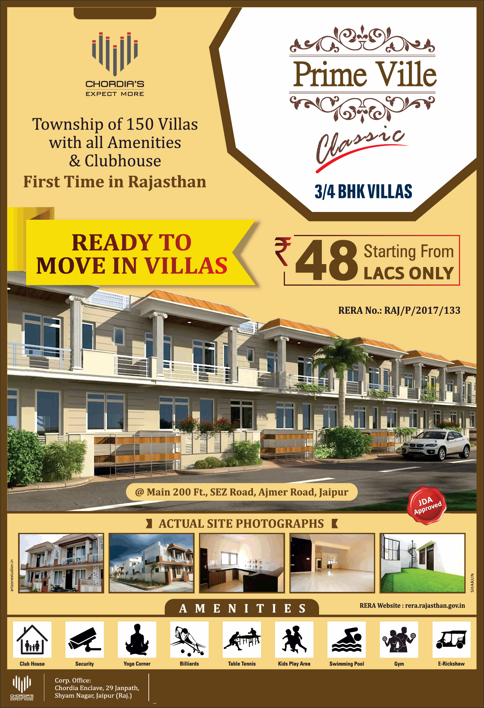 Ready to move in villas at Chordias Prime Ville, Jaipur Update