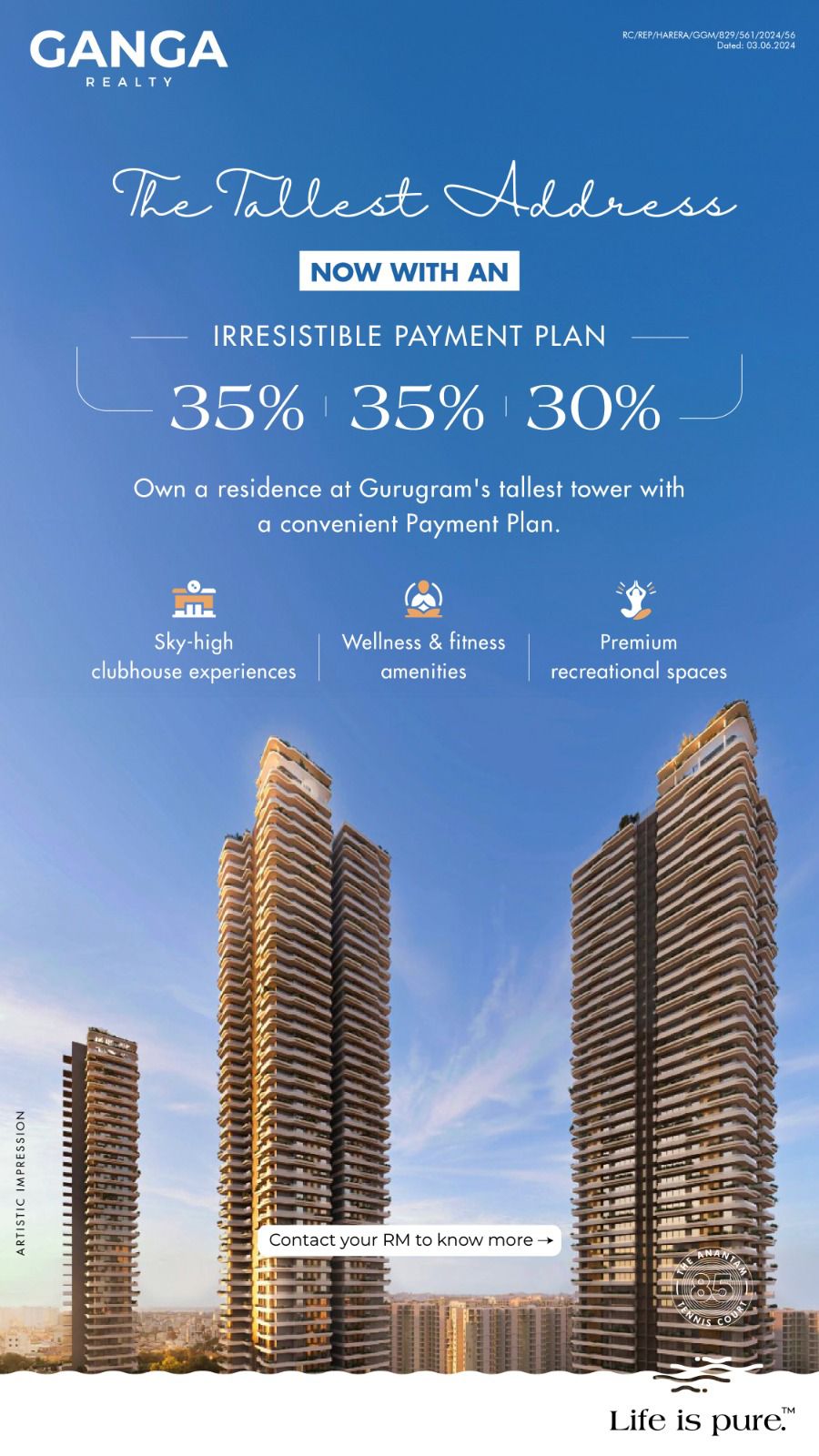 Discover Ganga Realty's Tallest Tower in Gurugram || Own a Residence with an Irresistible Payment Plan || Experience Luxury Living at Ganga Realty's Tallest Address Update