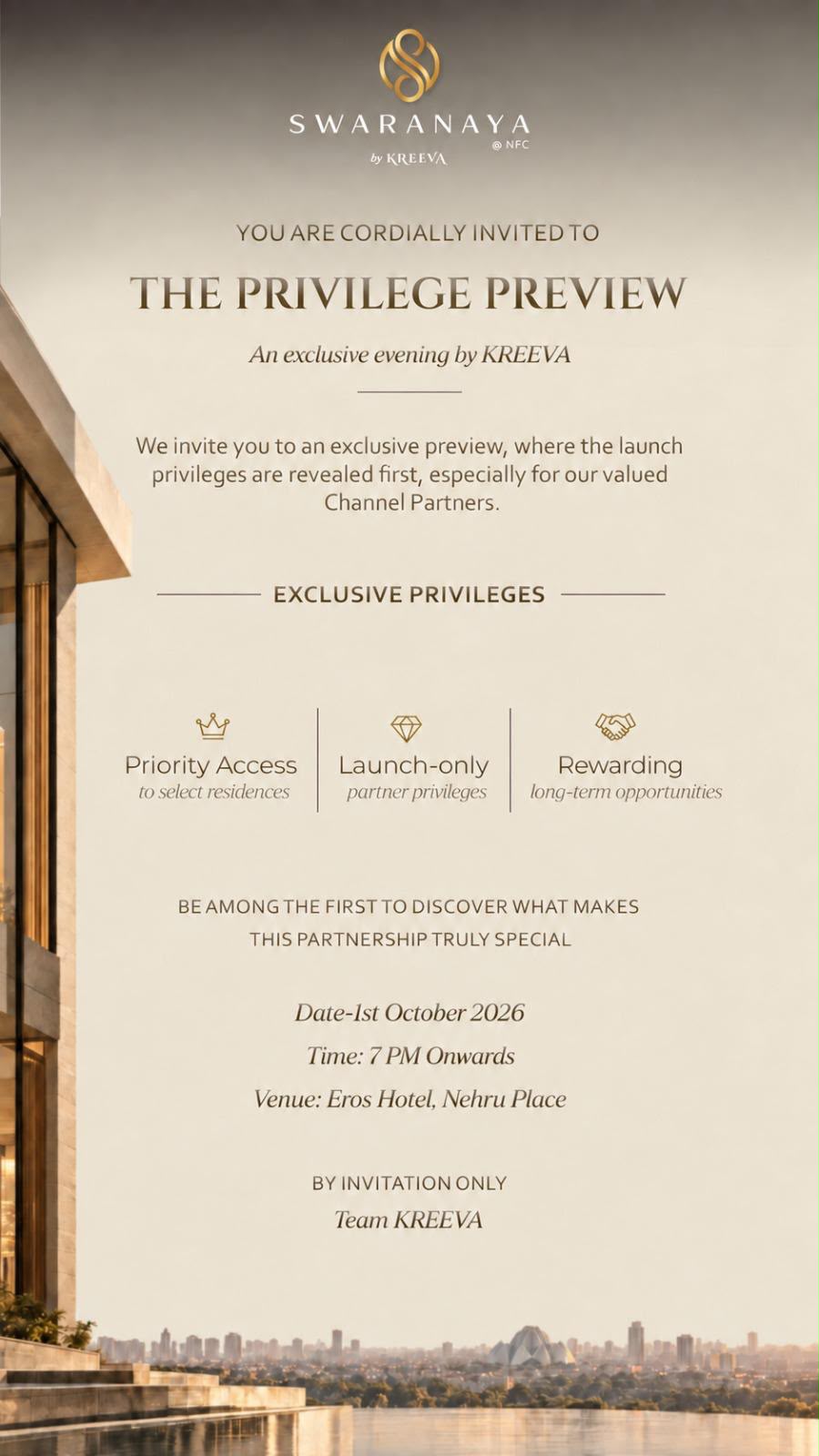 Join the Exclusive Privilege Preview || Discover Partner Privileges with Kreeva || Invitation: Swaranaya Preview Event Update