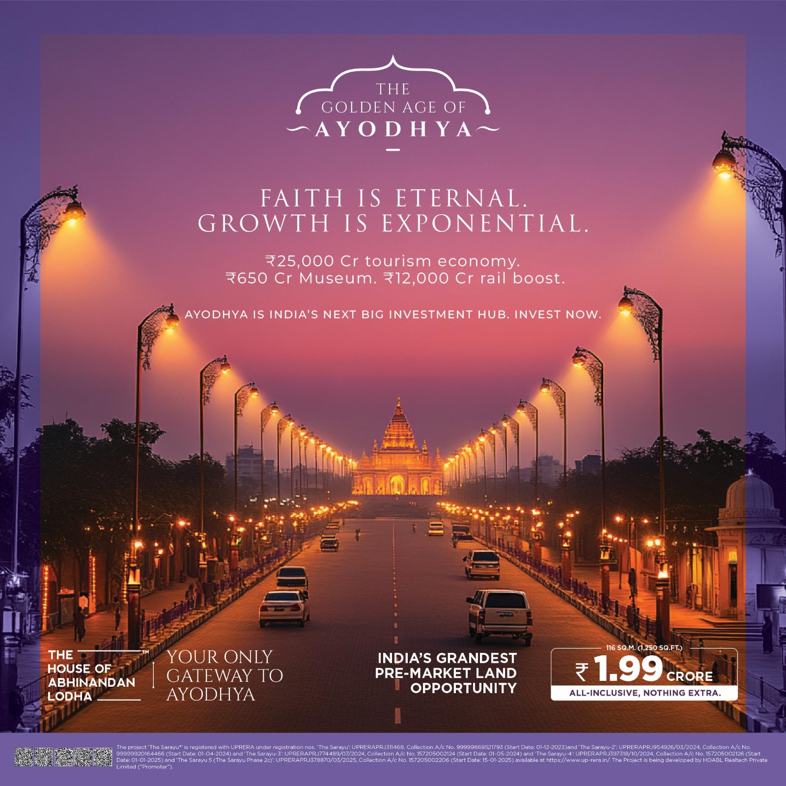 Invest in India's Next Big Hub: The Golden Age of Ayodhya by The House of Abhinandan Lodha at Only ₹1.99 Crore Update