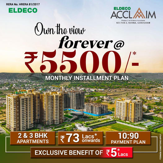 Exclusive benefit of Rs 5 Lac at Eldeco Acclaim in Sohna, Gurgaon Update
