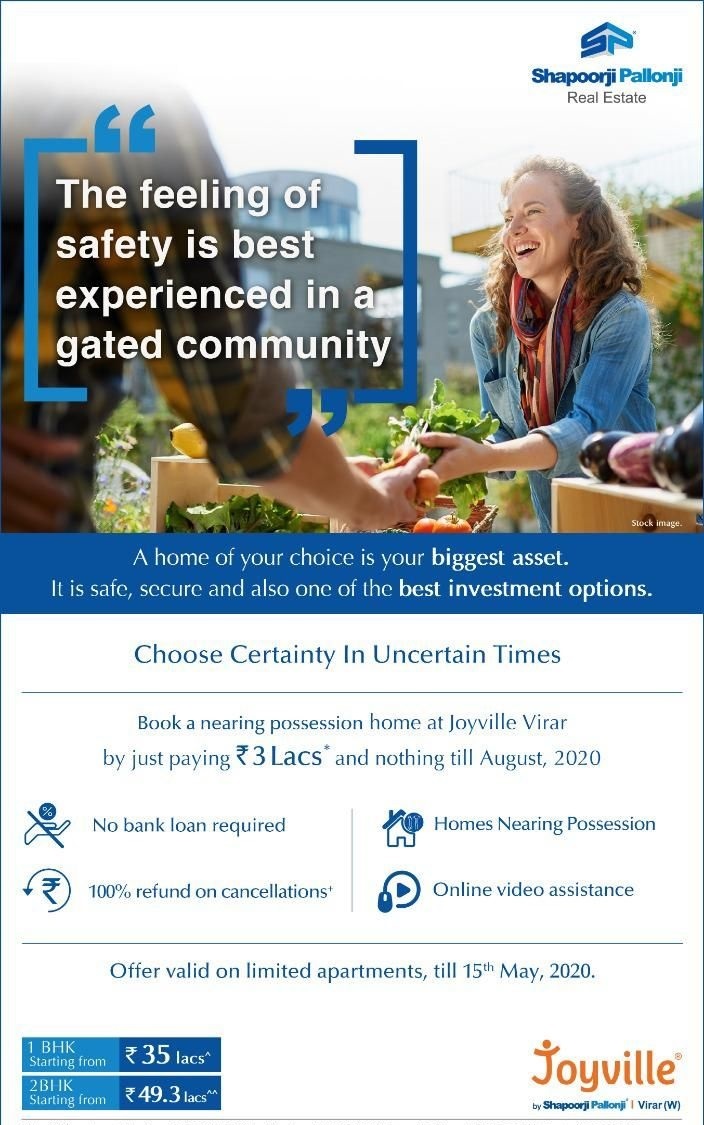 Pay just Rs 3 Lakh and nothing till August, 2020 at Shapoorji Pallonji Joyville in Virar, Mumbai Update
