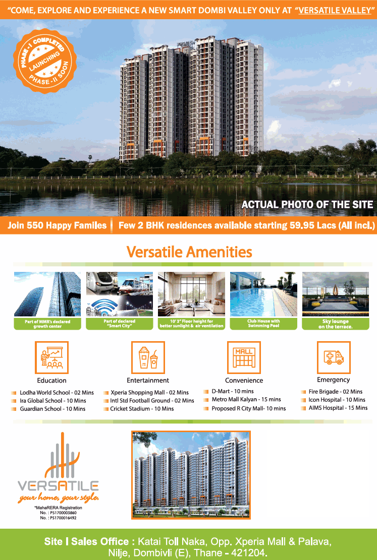 Few 2 BHK residences available Rs 59,95 Lacs at Versatile Valley, Mumbai Update