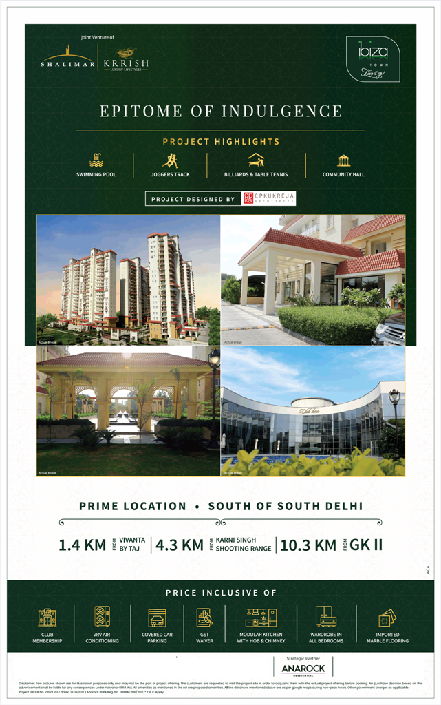 Fully furnished 3, 4 BHK & Penthouses Rs 1.91 Cr at Krrish Shalimar Ibiza Town, Faridabad Update