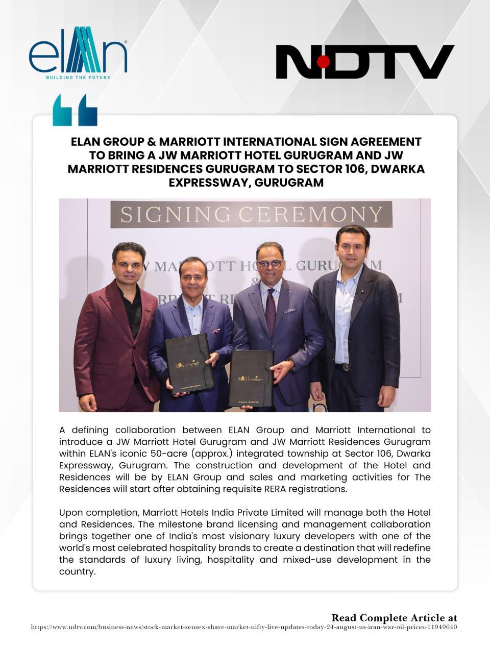 Discover Luxury Living in Gurugram with JW Marriott || Elan Group's New Project Collaboration || Introducing JW Marriott at Dwarka Expressway Update