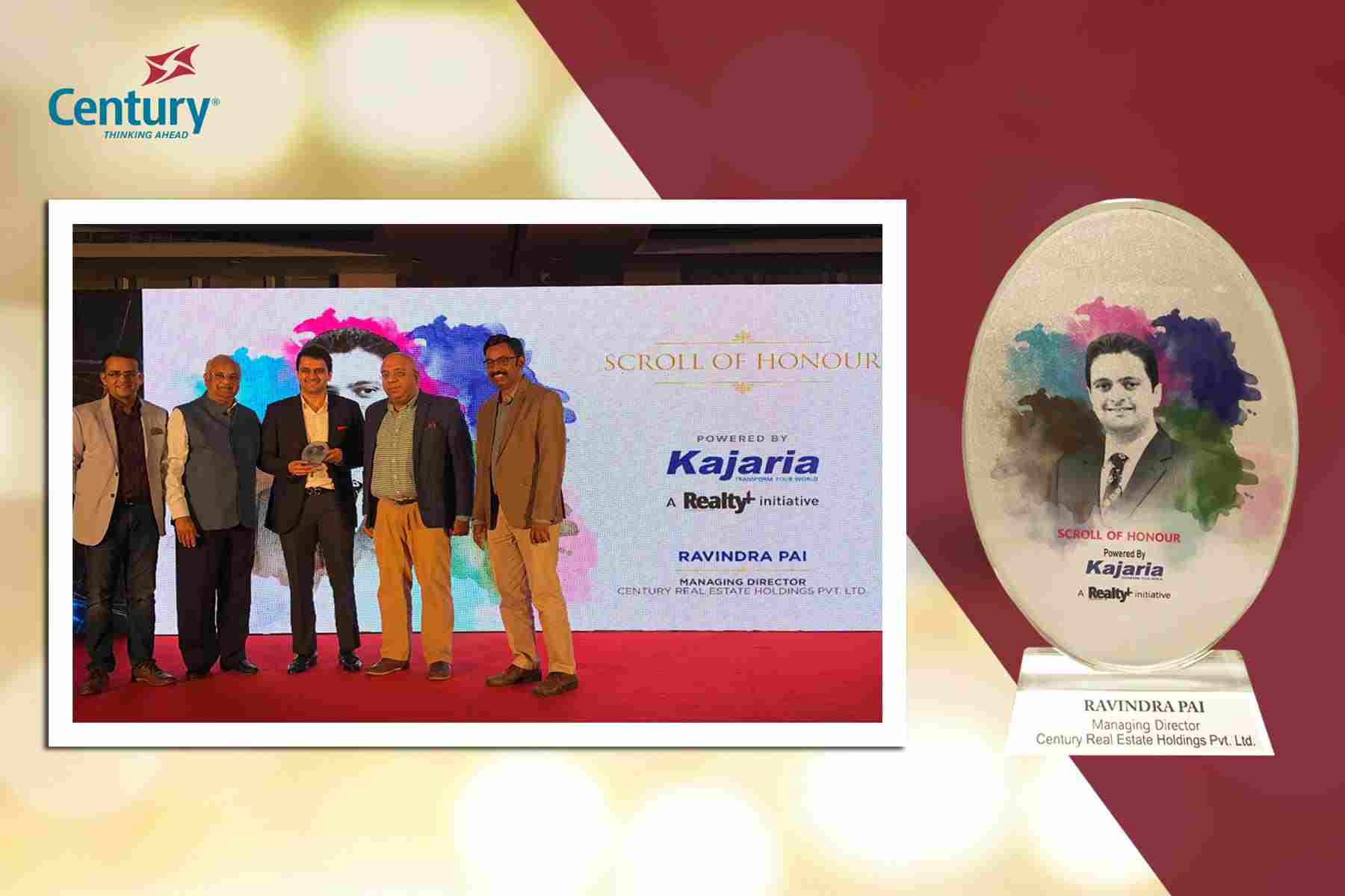 Mr. P. Ravindra Pai awarded the Scroll of Honour by Realty Plus Media Update