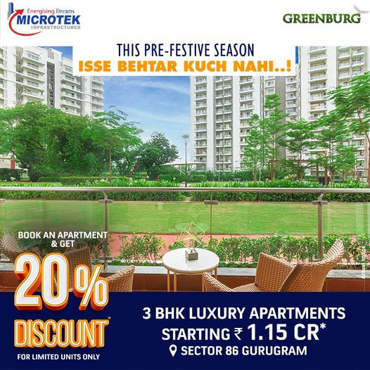 Microtek Greenburg Offering 3 BHK Luxury Apartments Starting @ Rs 1.15 Cr.* in Sector 86, Gurgaon Update
