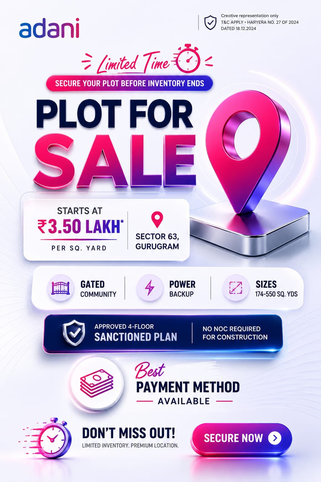 Secure Your Plot Now – Adani Sector 63 || Limited Time Plot Sale in Gurugram || Premium Plots Starting at ₹3.50 Lakh Update