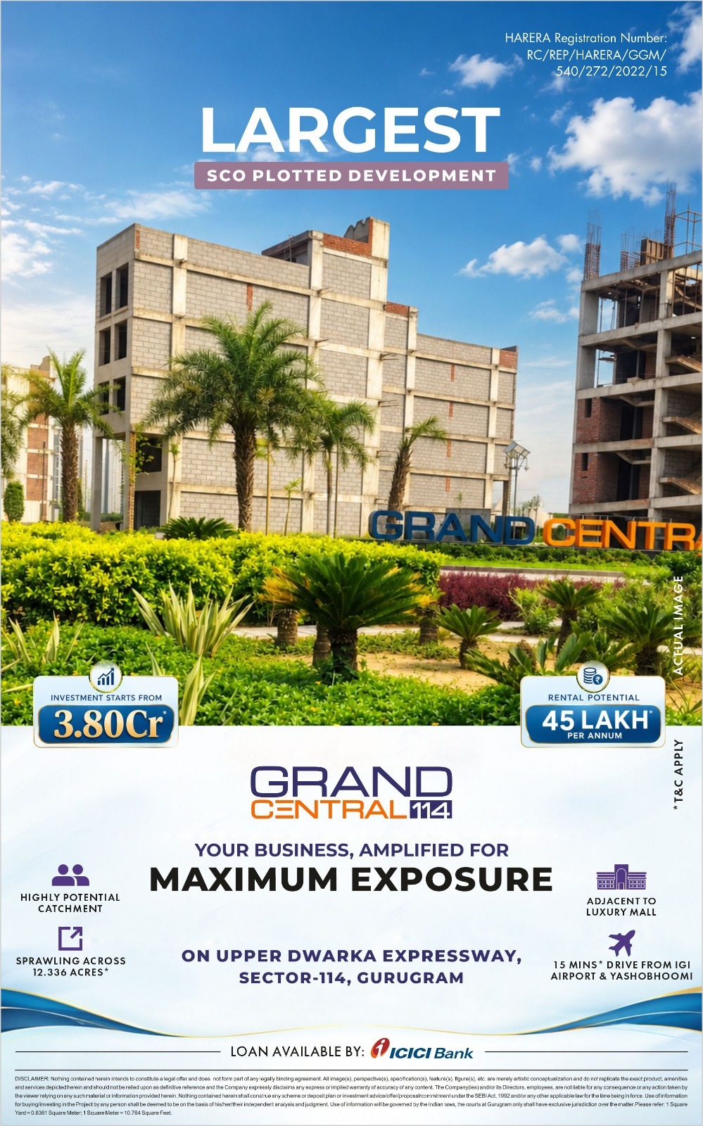 Invest in Grand Central 114 from ₹3.80 Cr || Prime Location: Upper Dwarka Expressway || Discover High Rental Potential at Grand Central 114