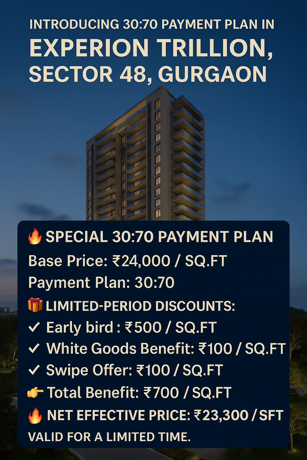 New 30:70 Payment Offer at Experion Trillion, Sector 48, Gurgaon Update