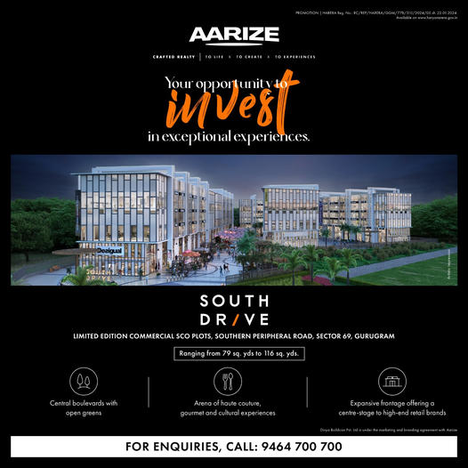 AARIZE South Drive: A New Commercial Epicenter in Sector 69, Gurugram Update