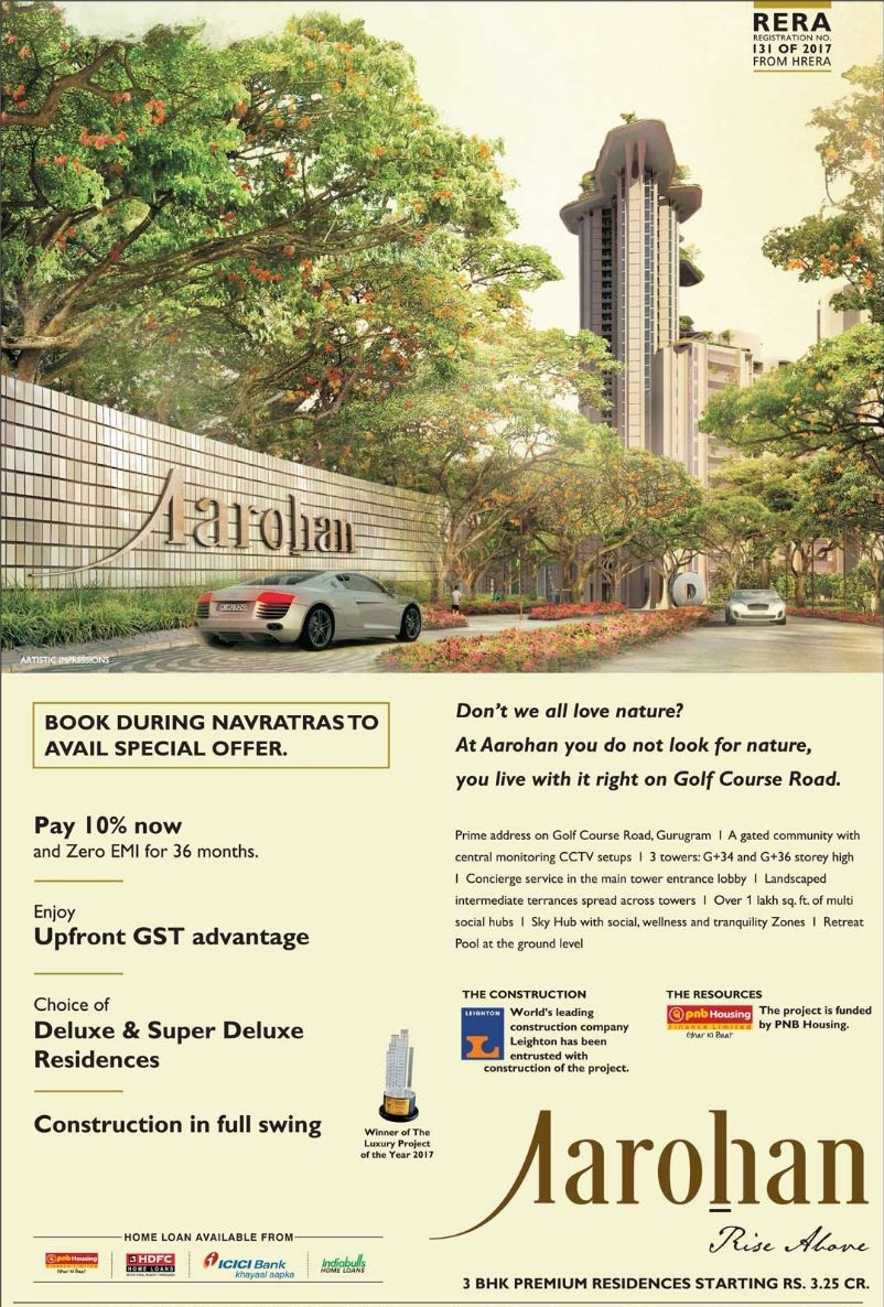 Pay 10% Now and Zero EMI For 36 Months at Vipul Aarohan, Gurgaon Update