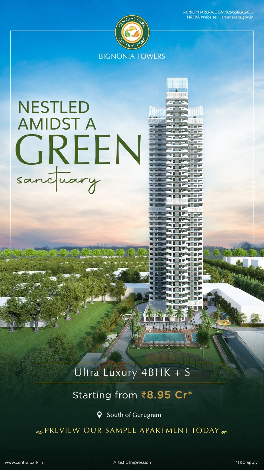 Explore Ultra Luxury Living at Central Park Bignonia Towers, Starting ₹8.95 Cr, South of Gurugram Update