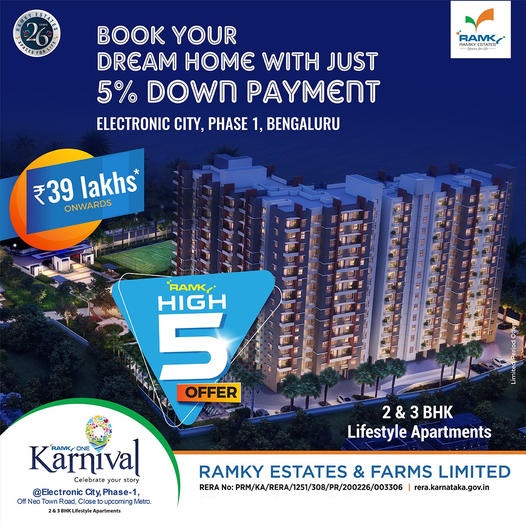 Book your dream home with just 5% down payment at Ramky One Karnival, Bangalore Update