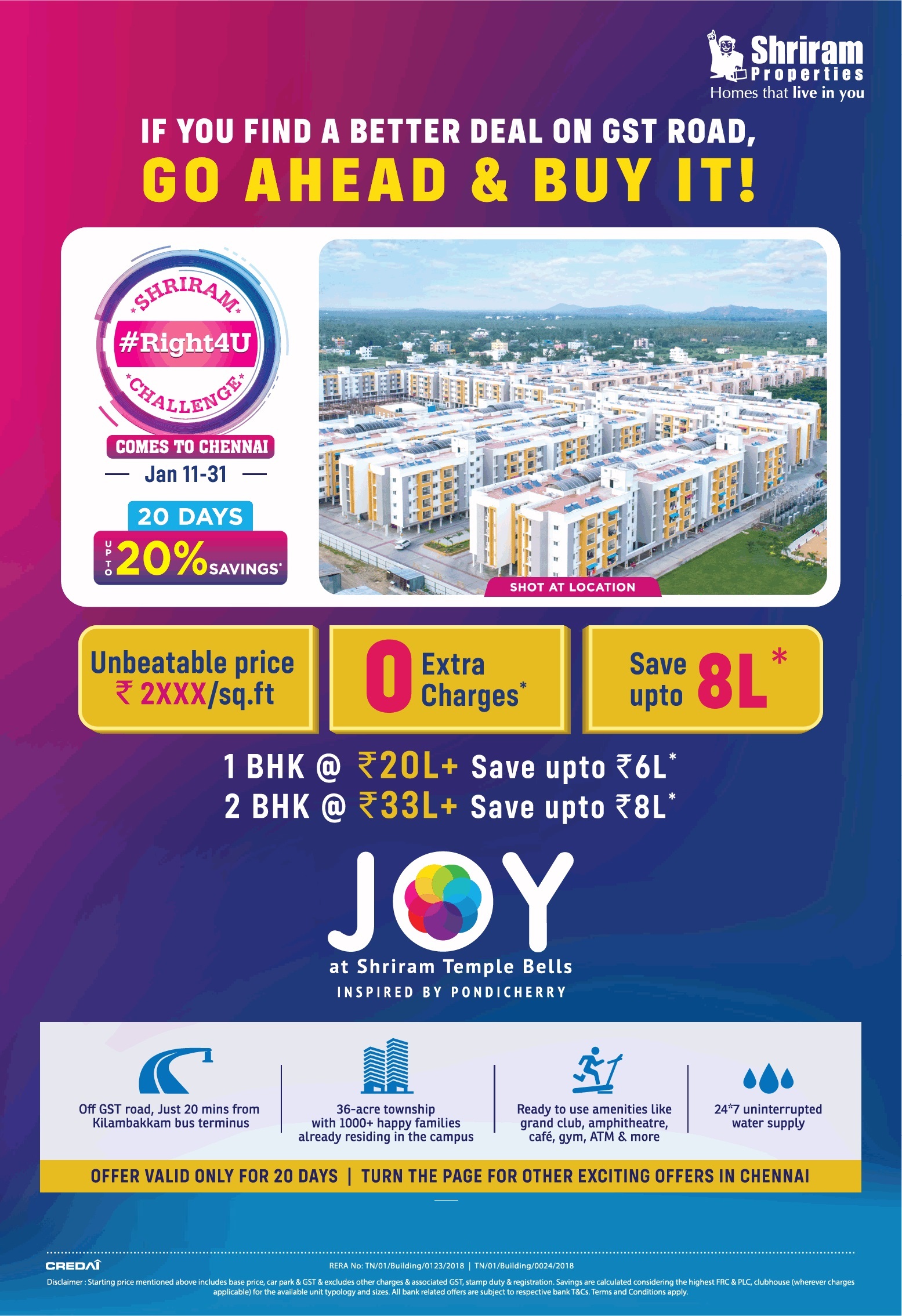 Save upto Rs 8 Lac @ Joy At Shriram Temple Bells in Chennai Update