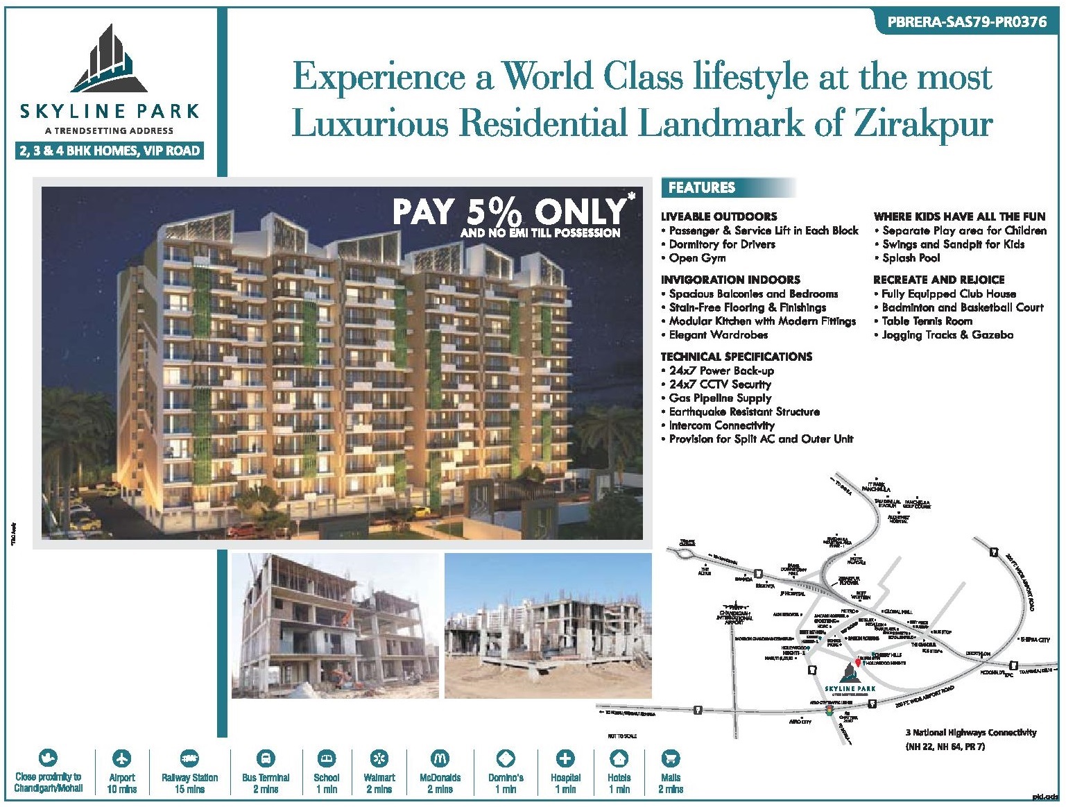 Pay only 5% & no EMI till possession at Skyline Park in Zirakpur, Chandigarh Update