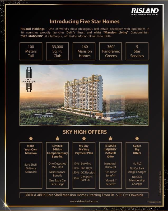 Five star homes with Sky-High Offers at Risland Sky Mansion in Chattarpur, New Delhi Update
