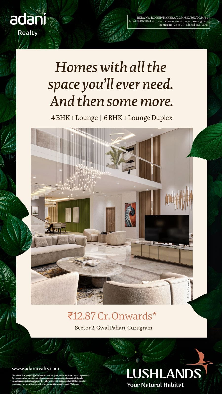 Luxury Living at Lushlands, Sector 2, Gwal Pahari, Gurugram by Adani Realty, Starting at ₹12.87 Cr Update