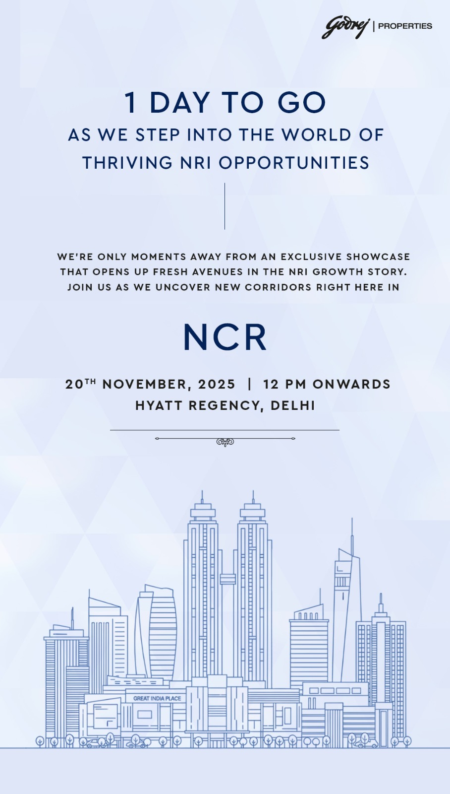 Explore Exclusive NRI Opportunities with Godrej at Hyatt Regency Delhi, November 20 Update
