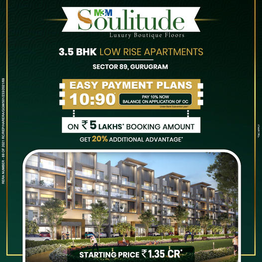 Presenting 10:90 easy payment plan at M3M Soulitude in Sector 89, Gurgaon Update
