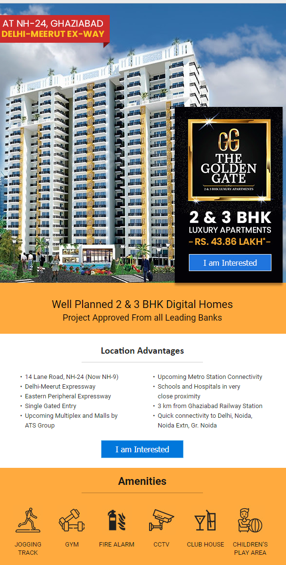 Book 2 & 3 BHK luxury apartments Rs 43.86 Lac onwards at The Golden Gate, Ghaziabad Update
