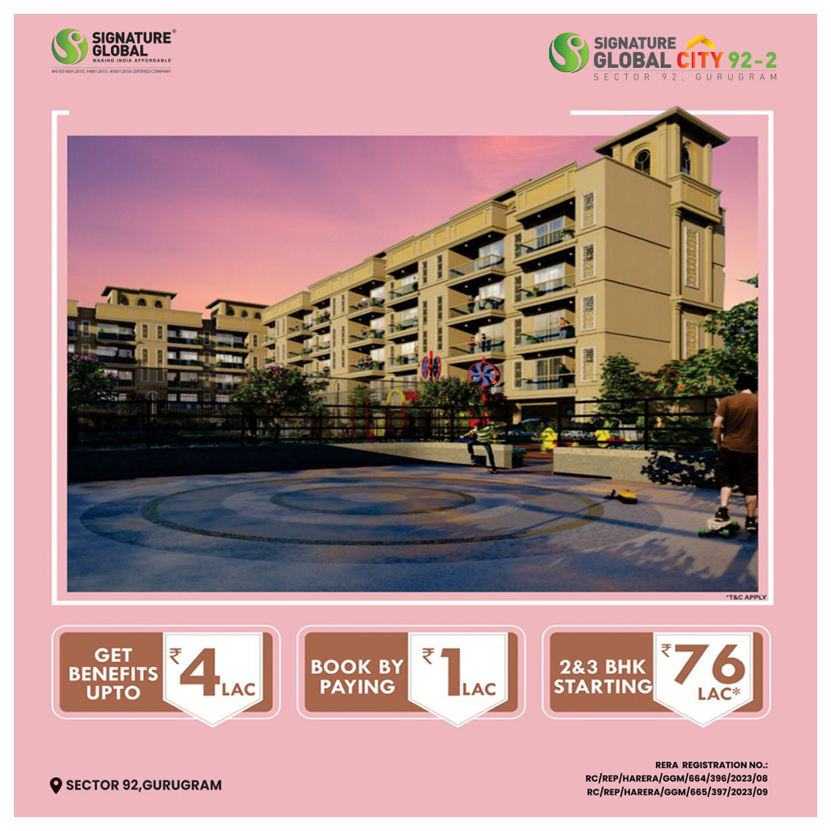 Book with Rs 1 Lac & get benefit of Rs 4 Lac and free modular kitchen at Signature Global City 92-2, Gurgaon Update