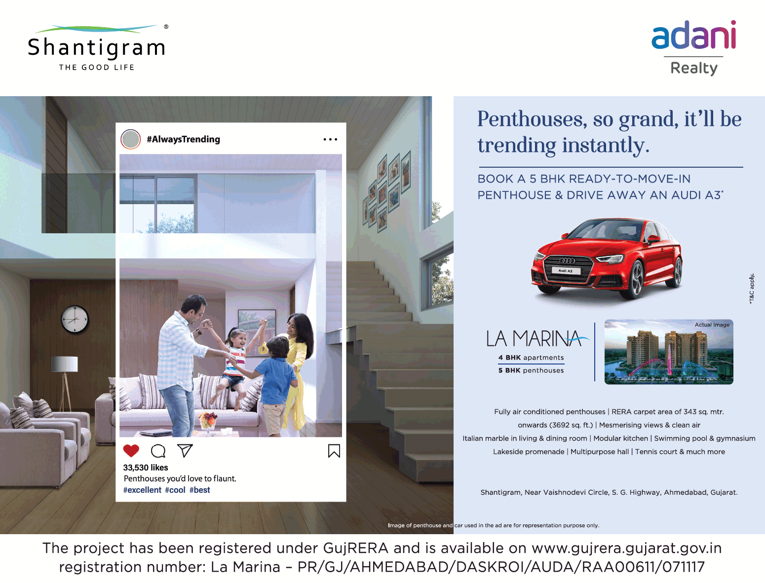 book a 5 BHK ready-to-move-in penthouse at Adani Shantigram La Marina, Ahmedabad Update