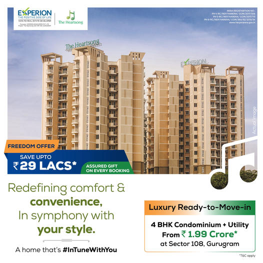Freedom offer save upto Rs 29 Lac and assured gift on every booking at Experion The Heartsong, Gurgaon Update