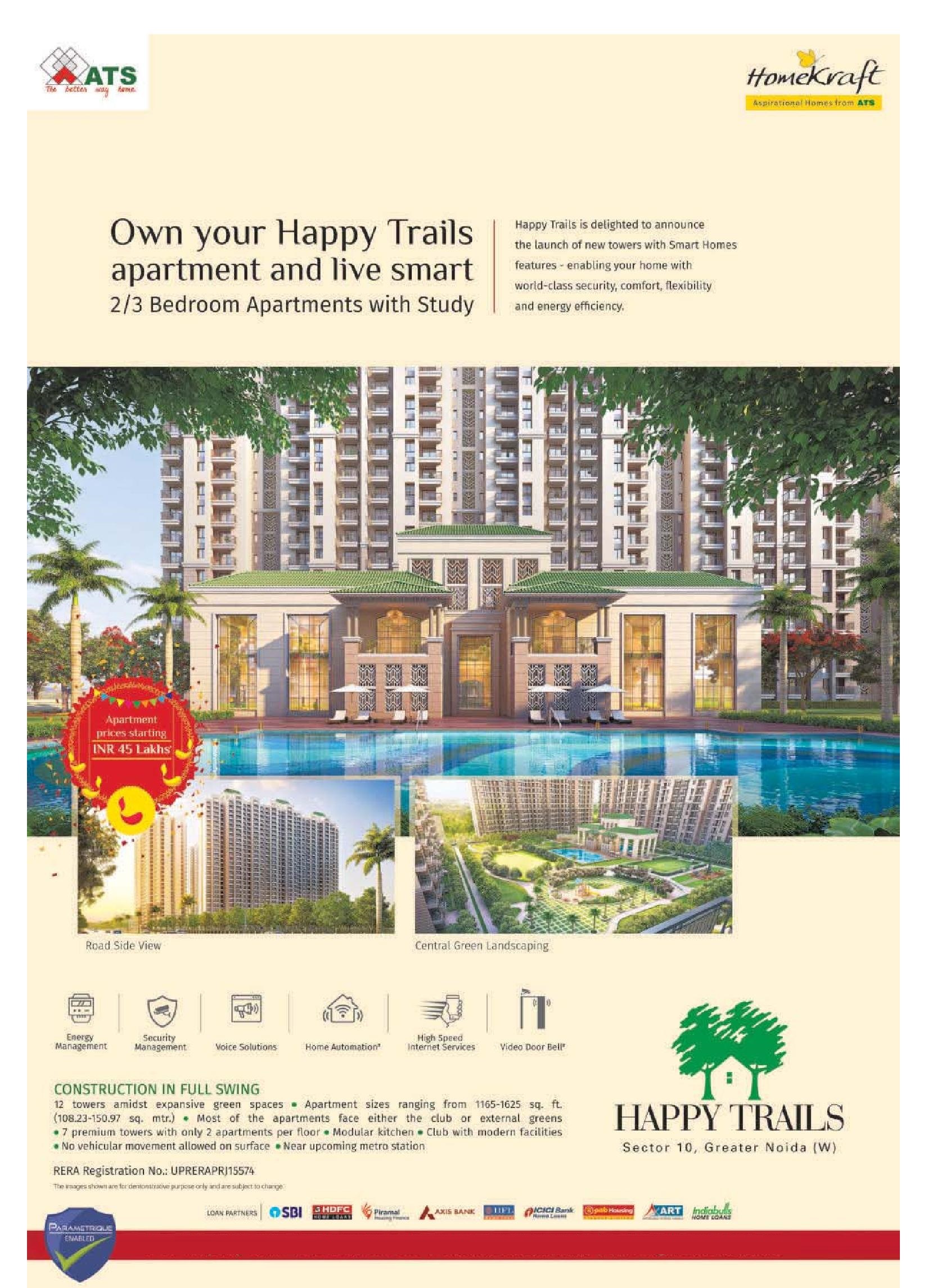 Book 2 & 3 bedroom apartments with study at ATS HomeKraft Happy Trails in Greater Noida Update