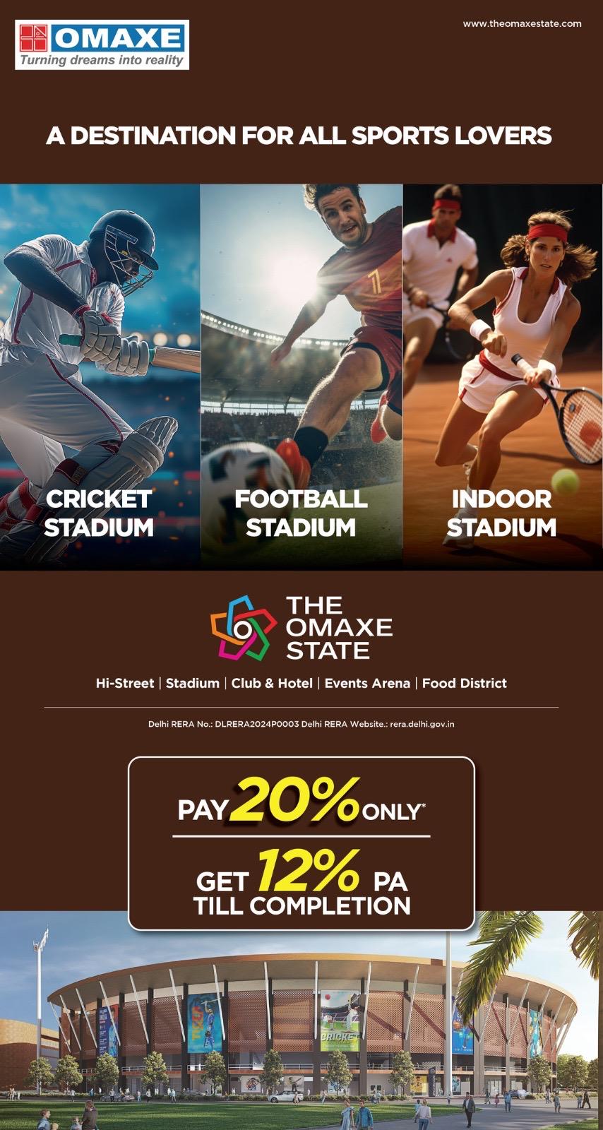 The Omaxe State, Delhi - Pay 20%, Enjoy 12% PA Returns, Sports Haven! Update