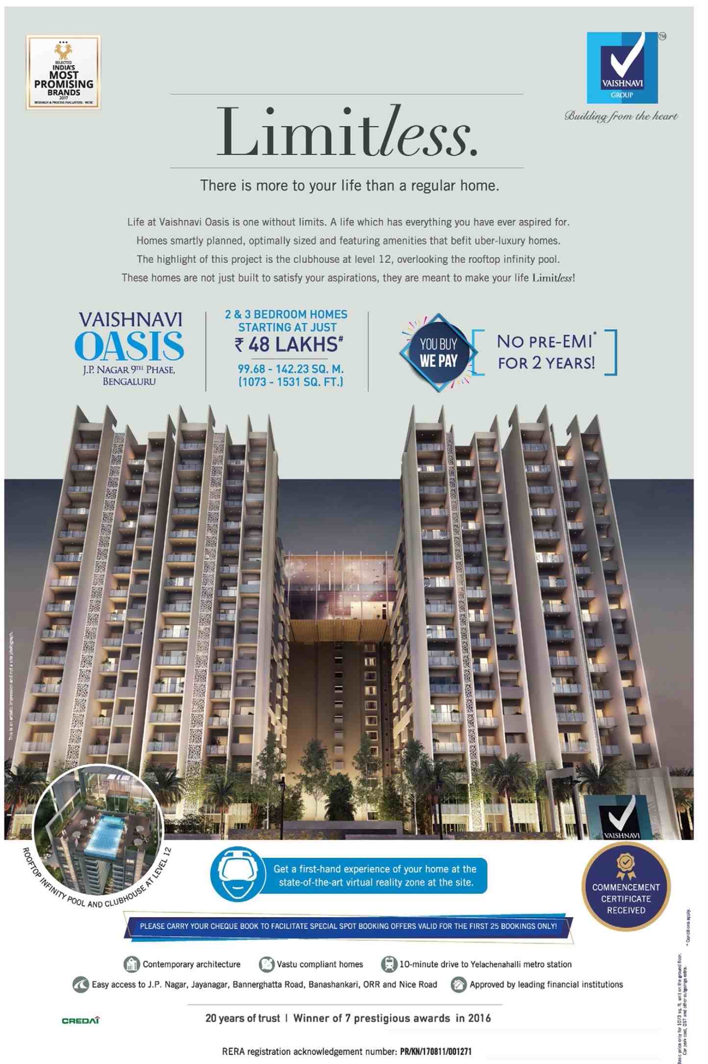 Live a life without limit at Vaishnavi Oasis in Bangalore Update