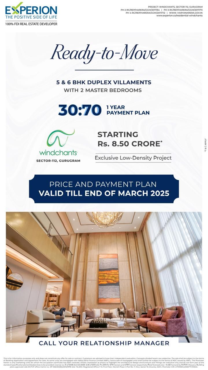 Discover Luxurious Living at Experion Windchants, Sector-112, Gurugram, Starting at Rs. 8.50 Crore Update