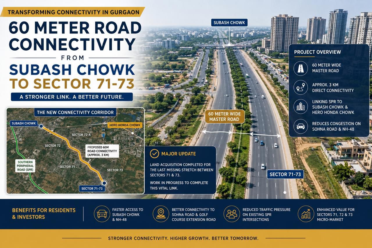 Discover Enhanced Connectivity in Gurgaon || Major Road Connectivity Update Announced || Introducing 60m Road Connecting Subash Chowk to Sector 71-73 Update