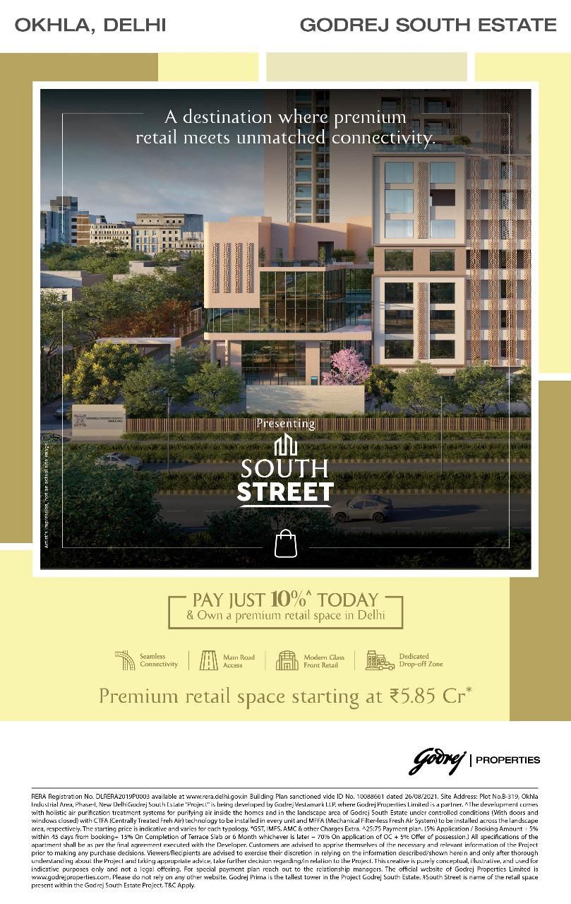 Own Luxurious Retail Spaces at Godrej South Estate, Okhla, Delhi - Starting ₹5.85 Cr Update