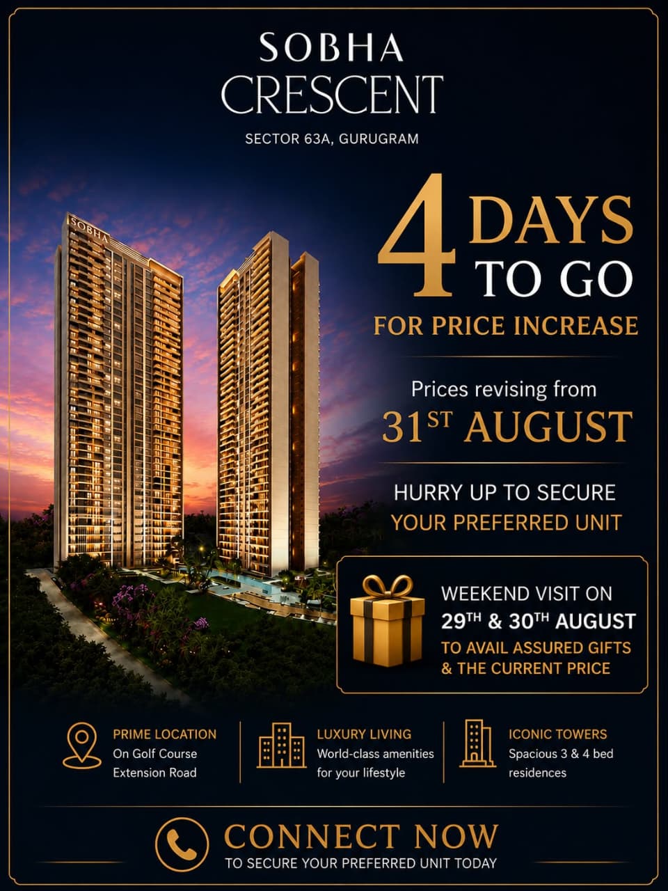 Secure Your Unit Before Price Hike at Sobha Crescent || Hurry! Prices Rising on 31st August || Visit Sobha Crescent This Weekend for Gifts and Current Prices Update