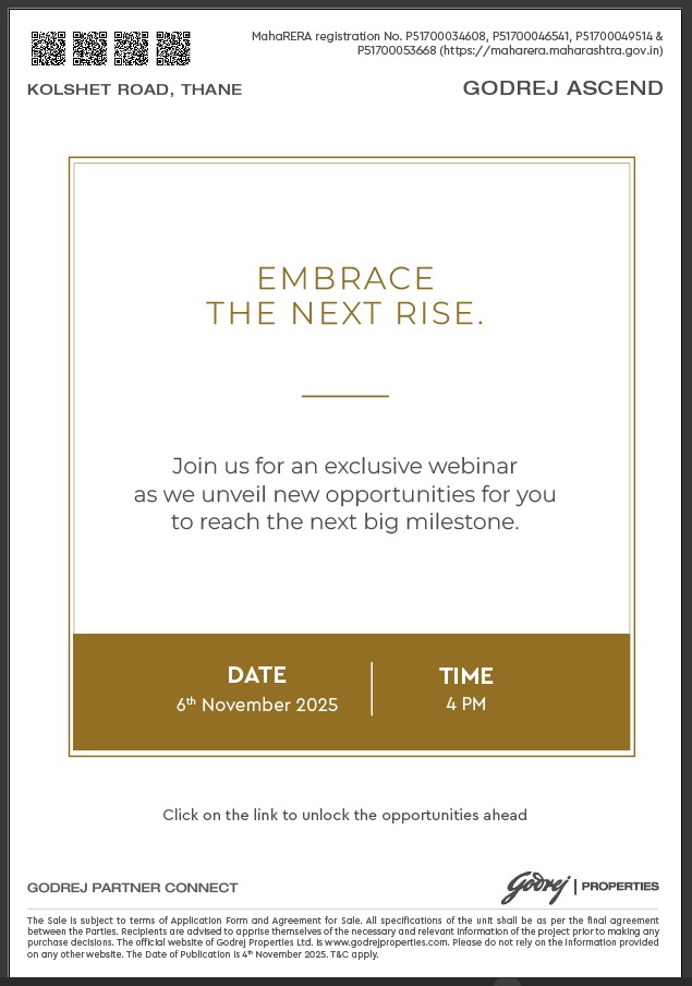 Join Godrej Ascend Webinar, Kolshet Road Thane, 6th November 2025, 4 PM Update