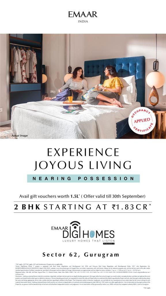 Experience joyous living, nearing possession at Emaar Digi Homes in Sector 62, Gurgaon Update