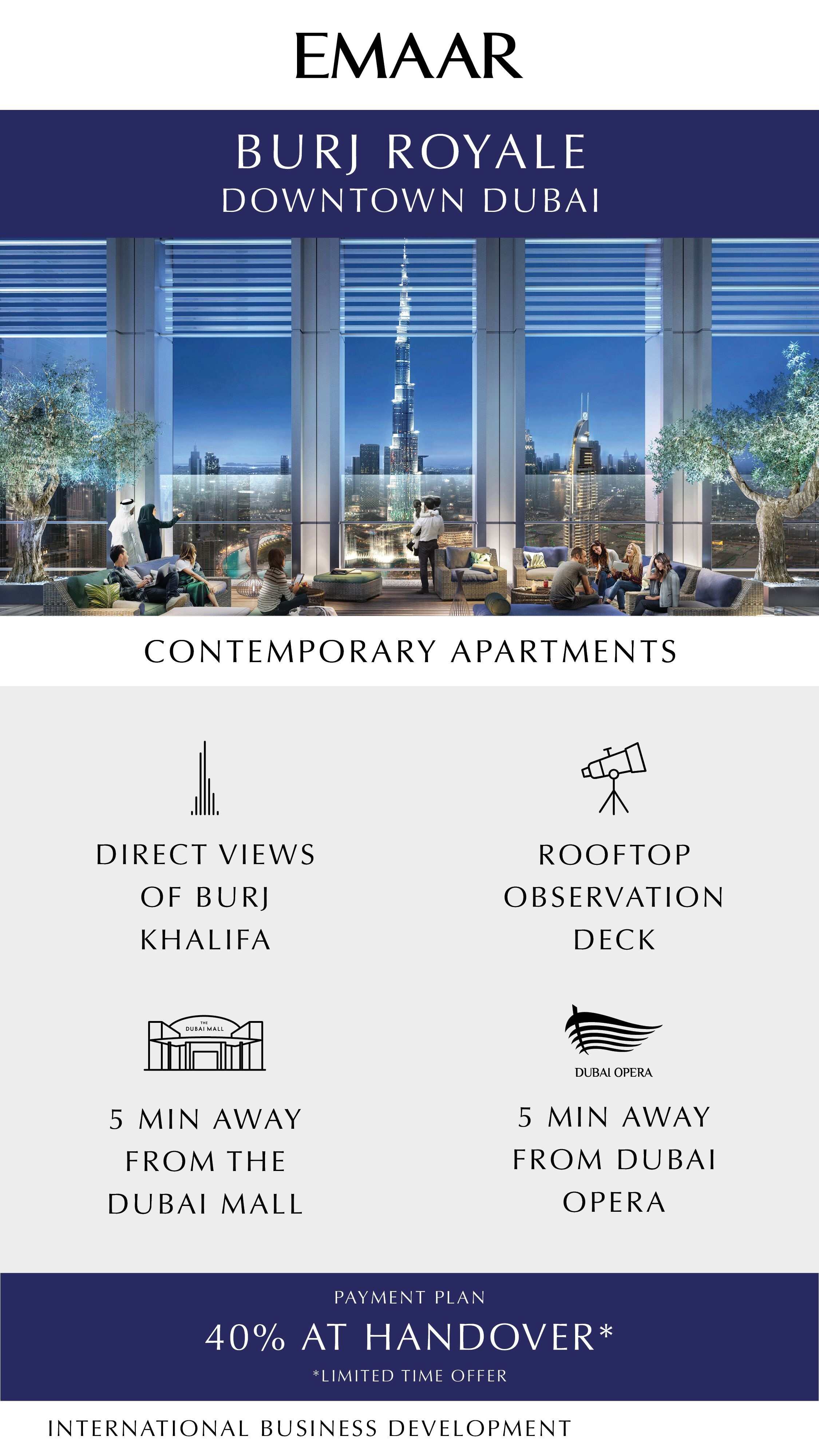Pay 40% at Handover at Emaar Burj Royale at Downtown Dubai, UAE Update