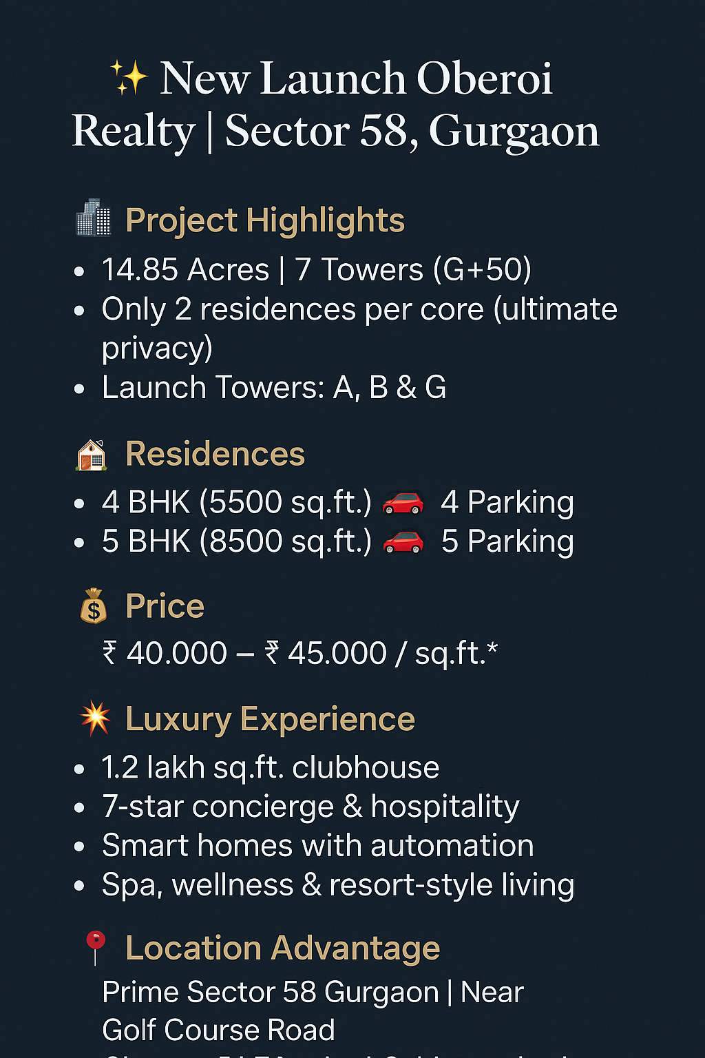 Discover Oberoi Realty's New Launch in Gurgaon || Explore Luxury Living in Sector 58 || Prime Residences by Oberoi Realty Update