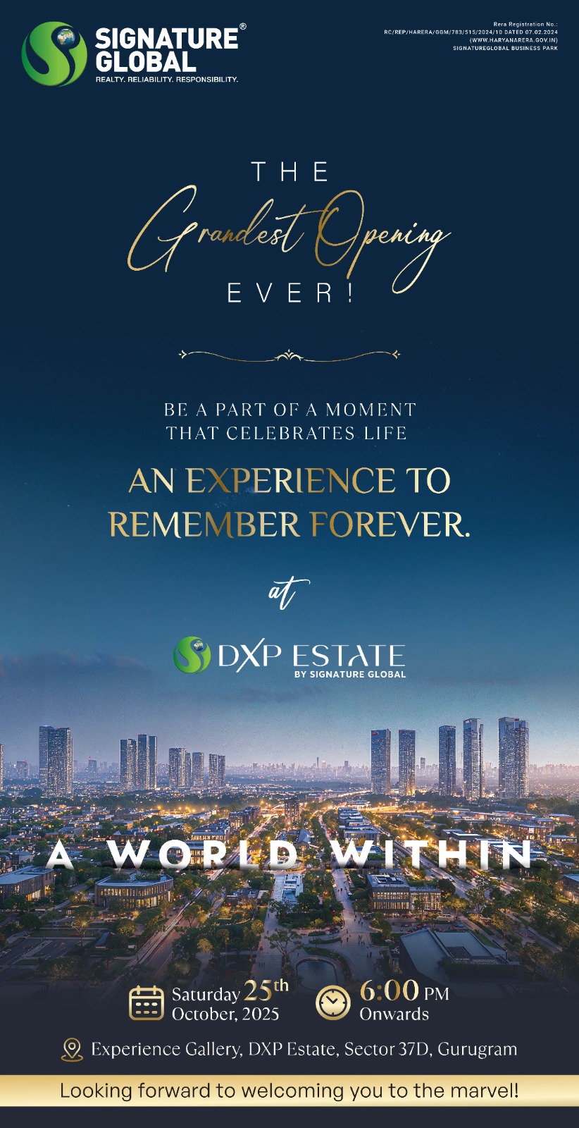 Experience the Grandest Opening with Signature Global's DXP Estate, 25th Oct, Gurugram Update