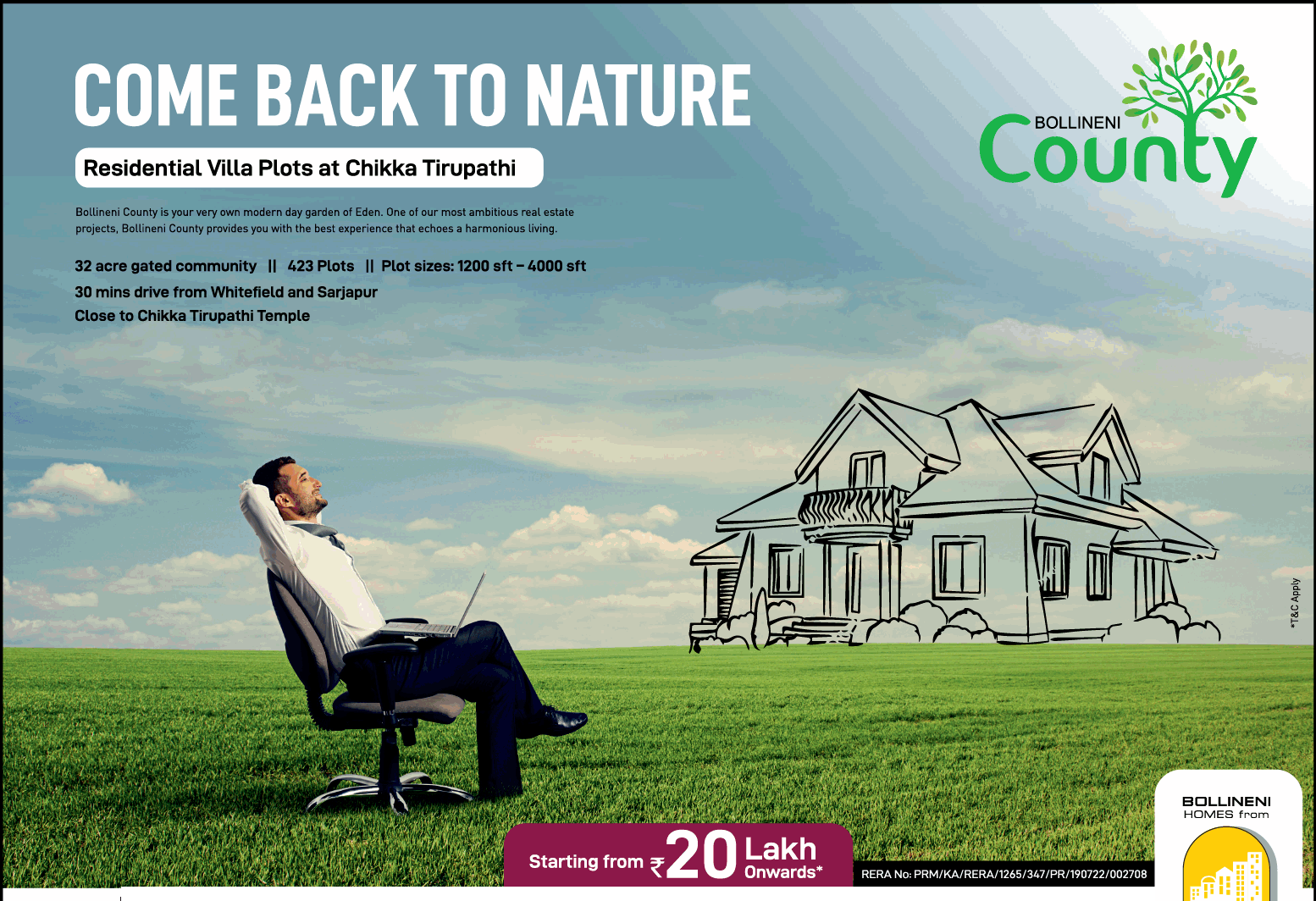 Residential villa plots starting Rs 20 Lakh onwards at Bollineni County