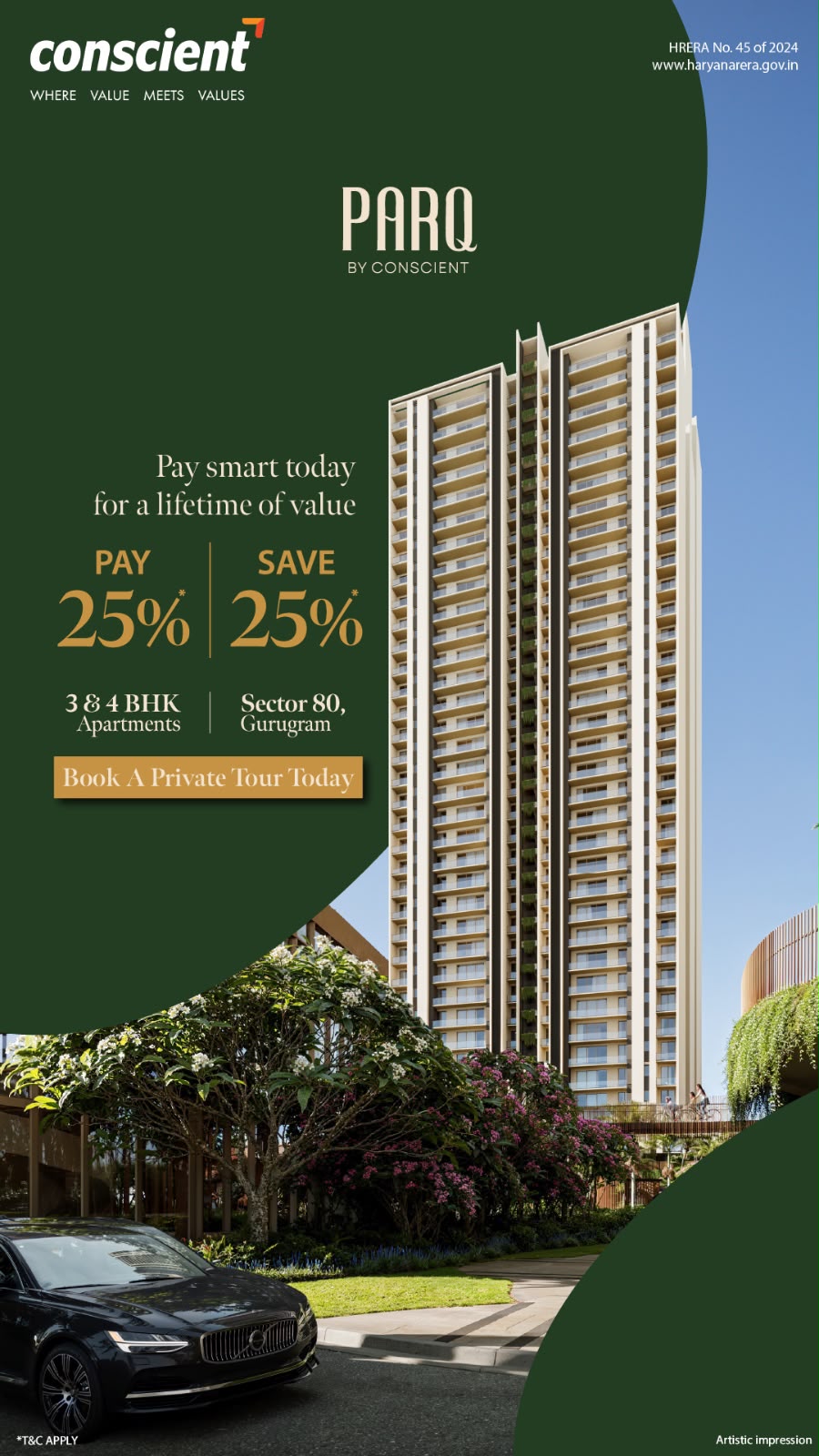 Explore Conscient PARQ in Gurugram with 25% Savings || Discover 3 & 4 BHK PARQ Apartments Now || Book Your Private Tour of Conscient PARQ Update