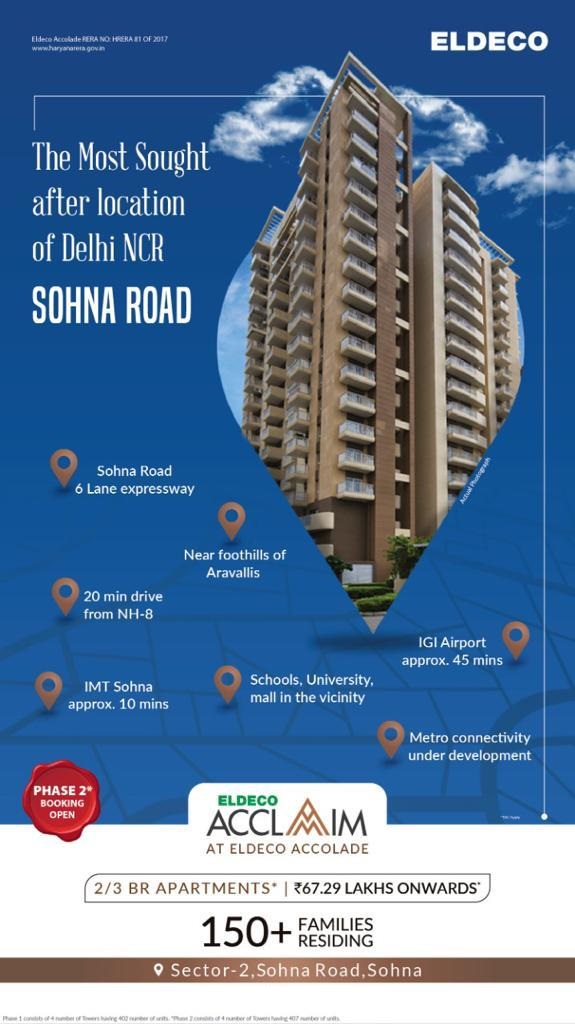 Phase 2 booking open at Eldeco Acclaim in Sector 2 Sohna, Gurgaon Update