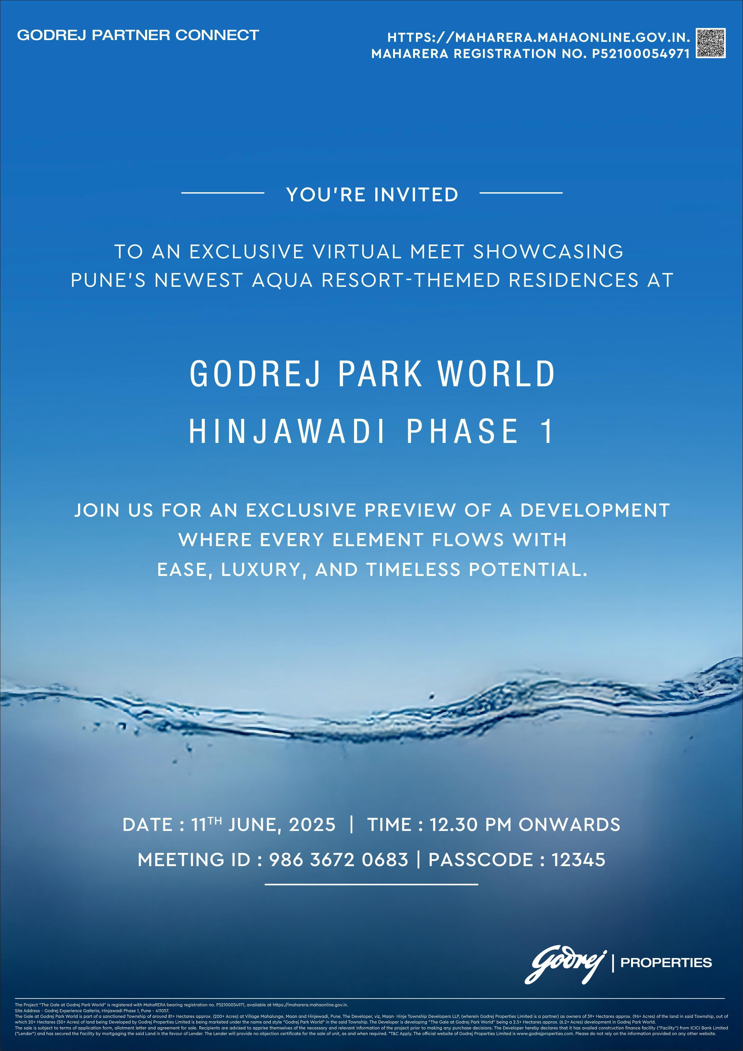 Join the Exclusive Virtual Meet on June 11th for Godrej Park World, Hinjawadi Phase 1 Update