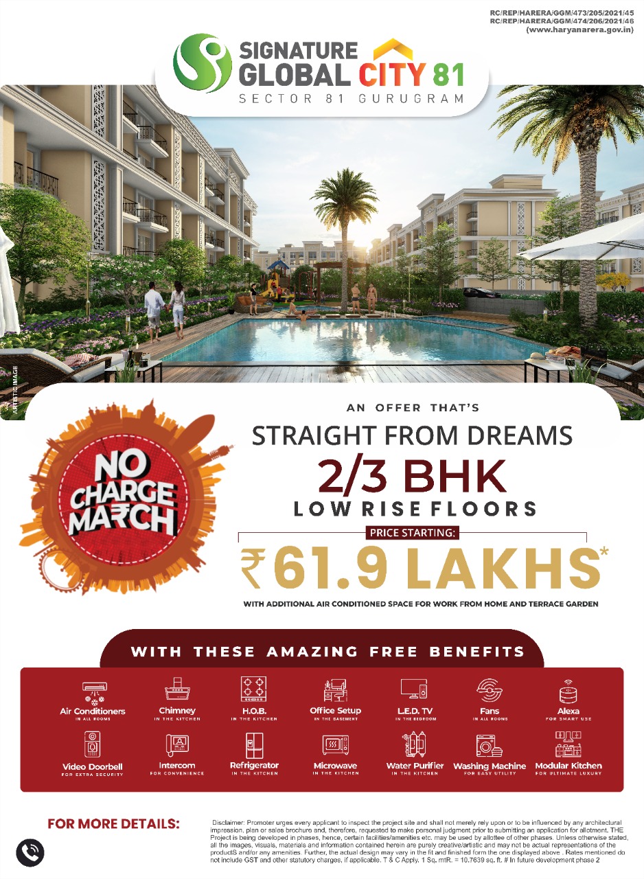 Fully Furnished 2/3 BHK Luxury Floors at Signature Global City 81, Gurgaon Update