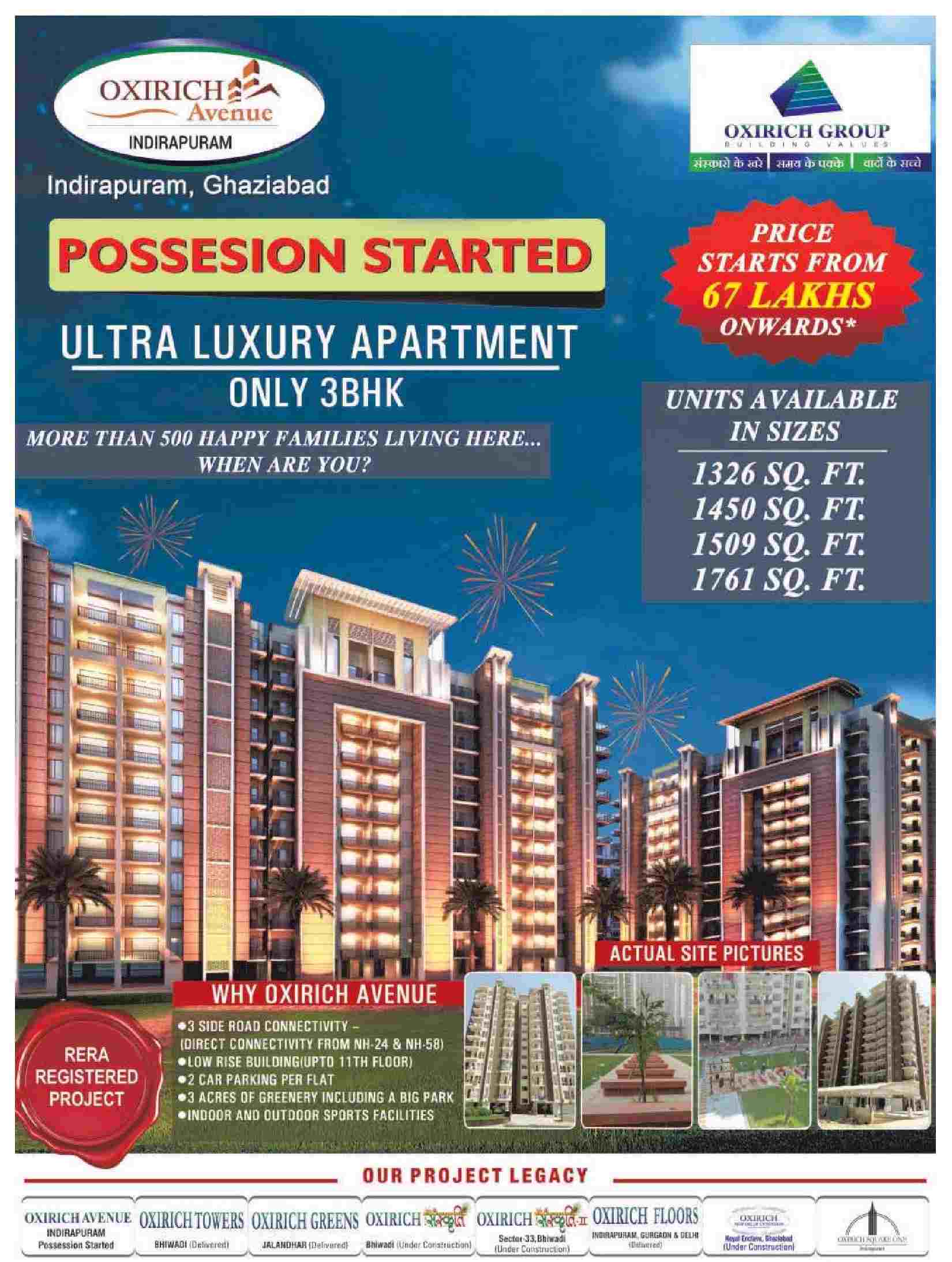 Reside in ultra luxury 3 apartments at Oxirich Avenue in Ghaziabad Update