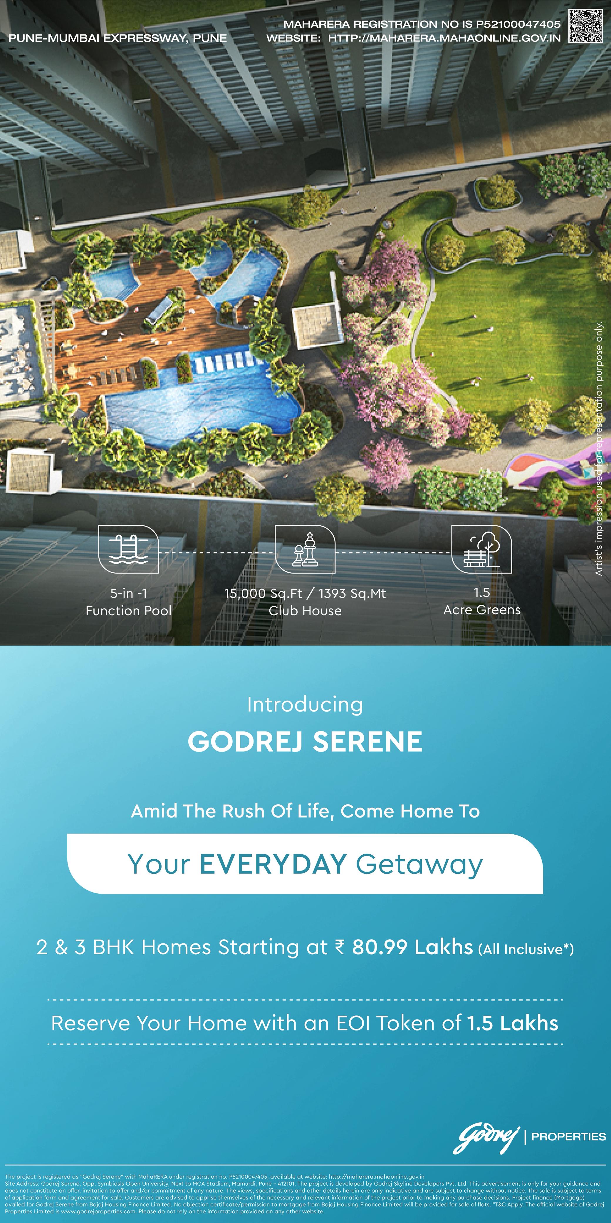 Explore Godrej Serene, Pune-Mumbai Expressway, 2 & 3 BHK from ₹ 80.99 Lakhs Update